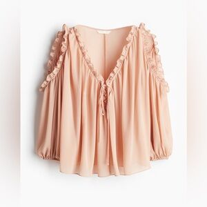 H&M Open Shoulder Coral Chiffon Tie Front Women’s M Blouse